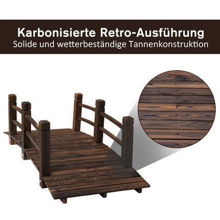 Garden bridge with railings, dark brown spruce, 152 x 67 cm