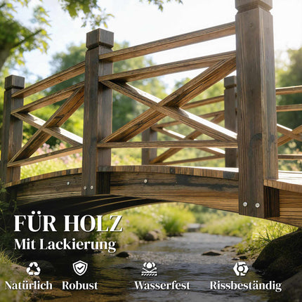 Garden Bridge with Railings, Charred Fir Wood, 174x78x57.5 cm