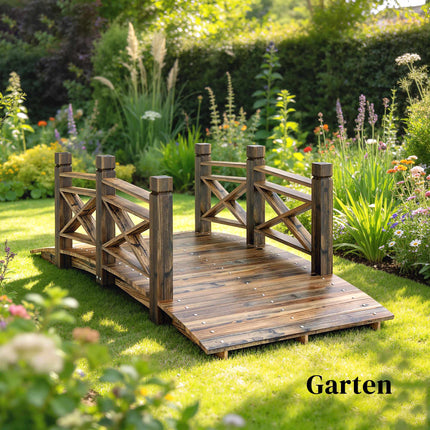 Garden Bridge with Railings, Charred Fir Wood, 174x78x57.5 cm