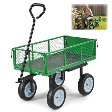 Garden Cart with Seat, 500 lb Capacity, 10 in PU Tires