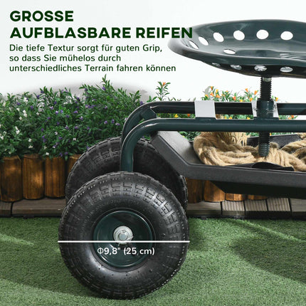 Garden Cart with Swivel Seat, Adjustable Height, Steel