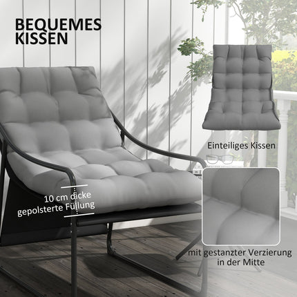 Gray garden lounge chair with cushion, armrests, 120 kg capacity