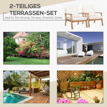 Comfortable poplar garden chairs set with cushions - 2 pcs