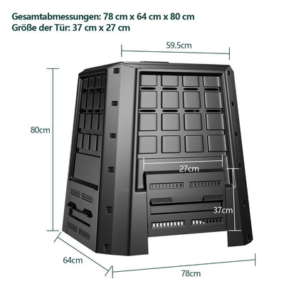 Garden Compost Bin 380L – Black, Durable PP with Lid