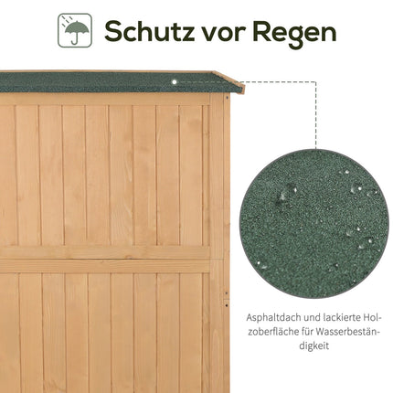 Garden tool shed in wood, natural finish, 127.5x50x164 cm
