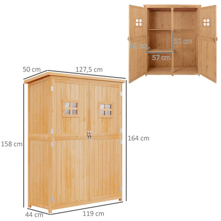 Garden tool shed in wood, natural finish, 127.5x50x164 cm