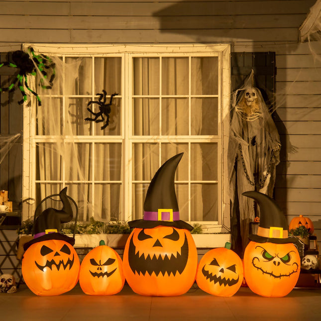 Inflatable Halloween pumpkin with witch hat and LED lights