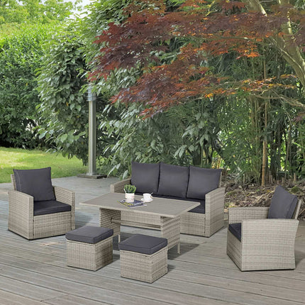 Garden sofa with lounge & stool, PE rattan grey