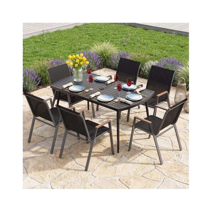 Garden Dining Table 160 x 90 cm for 6 People, Black, Parasol Hole