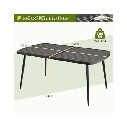 Garden Dining Table 160 x 90 cm for 6 People, Black, Parasol Hole