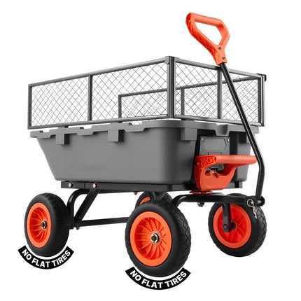 Garden Dump Cart, 362 kg Poly, Storage Fence, Swivel Wheels