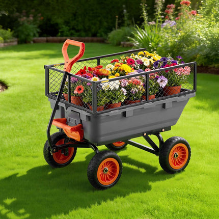 Garden Dump Cart, 362 kg Poly, Storage Fence, Swivel Wheels