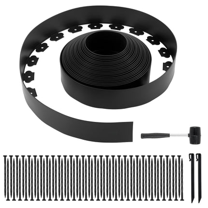 Garden Edging, 66 ft x 4 in Plastic Roll, 60 Spikes