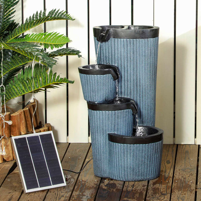 Solar powered 4-level garden fountain with LED, resin, 33 cm