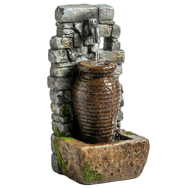 Garden Fountain with LED Lights, Adjustable Water Flow