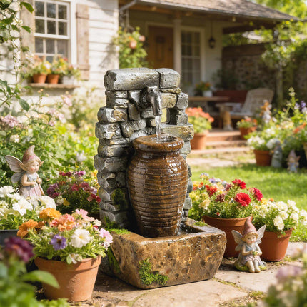 Garden Fountain with LED Lights, Adjustable Water Flow