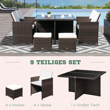 Garden set in poly rattan, 21 parts, brown cushions