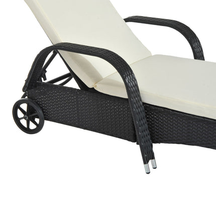 Black sun lounger in poly rattan with adjustable backrest