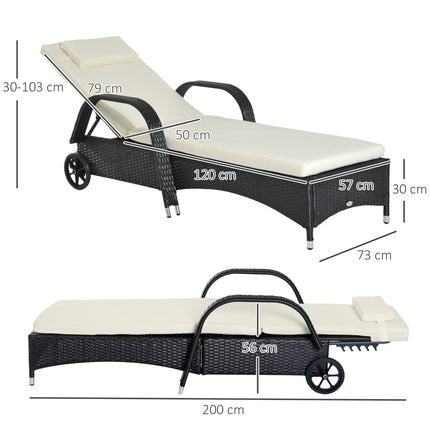 Black sun lounger in poly rattan with adjustable backrest