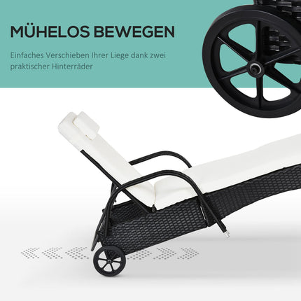 Black sun lounger in poly rattan with adjustable backrest