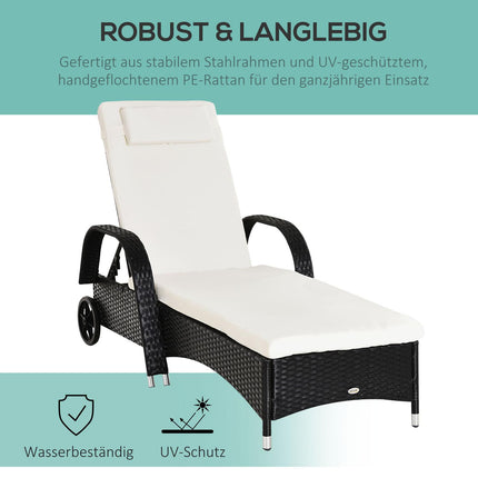 Black sun lounger in poly rattan with adjustable backrest