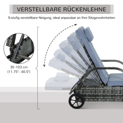 Mobile gray garden chair with cushion, poly rattan & metal