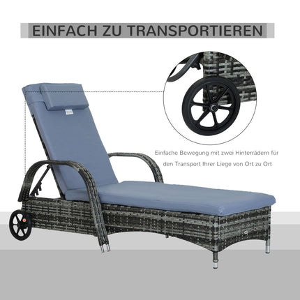Mobile gray garden chair with cushion, poly rattan & metal