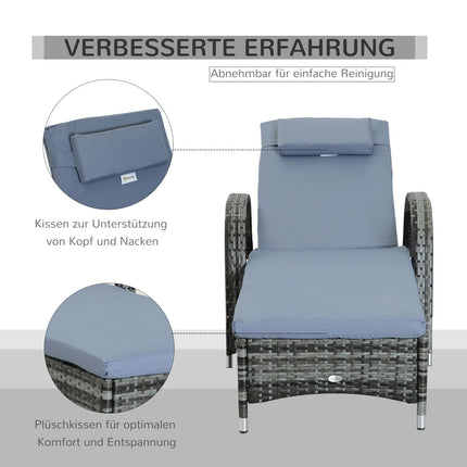 Mobile gray garden chair with cushion, poly rattan & metal