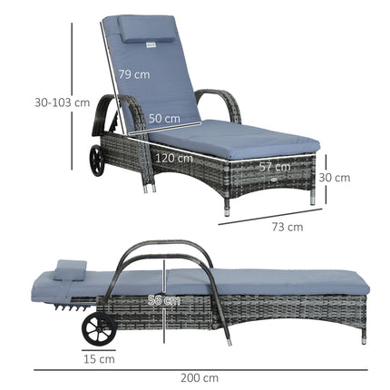 Mobile gray garden chair with cushion, poly rattan & metal