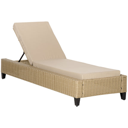 Adjustable sun lounger in poly rattan with cushions - Khaki
