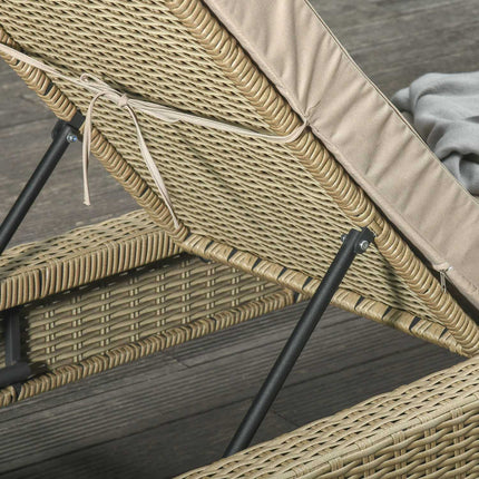 Adjustable sun lounger in poly rattan with cushions - Khaki