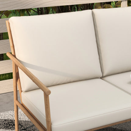 Outdoor furniture set - 2 chairs, sofa and table, cream cushions
