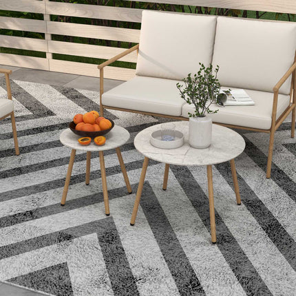 Outdoor furniture set - 2 chairs, sofa and table, cream cushions