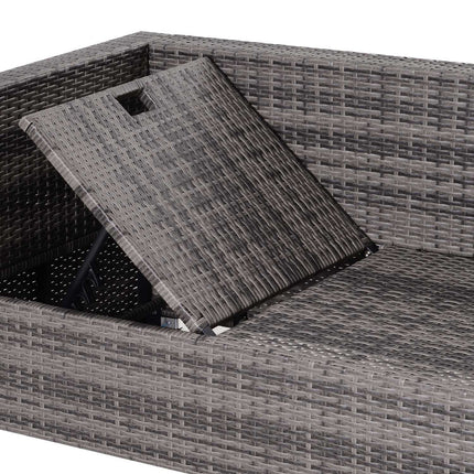 3-piece gray rattan sofa set with side table and storage