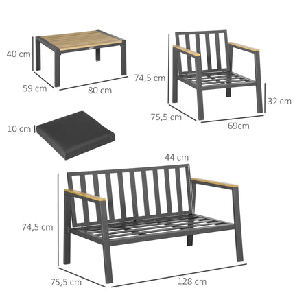 Aluminum garden furniture for 4 with gray coffee table