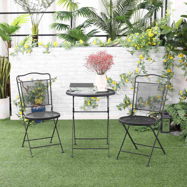 Outdoor dining set for 2 - Black metal table and chairs