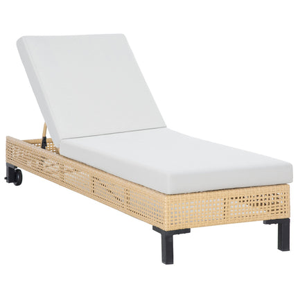 Rattan garden sun lounger with cushions, adjustable levels