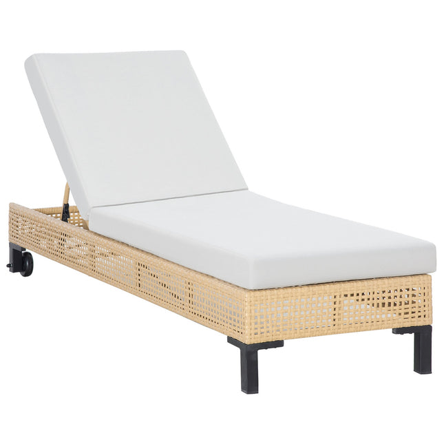 Rattan garden sun lounger with cushions, adjustable levels