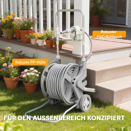 Garden Hose Reel Trolley, 45m Hose, Dual-Function Nozzle