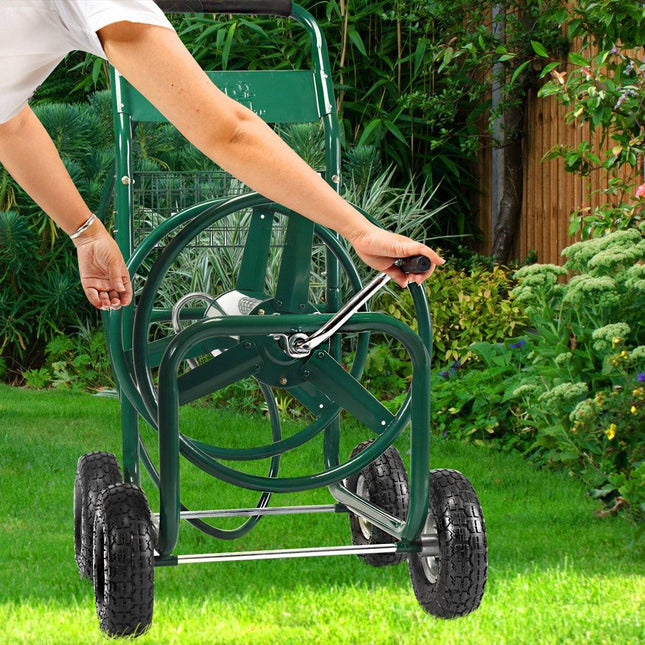 Garden Hose Trolley Hose Reel Hose Reel with Basket Green Metal 96 x 62 x 113 cm