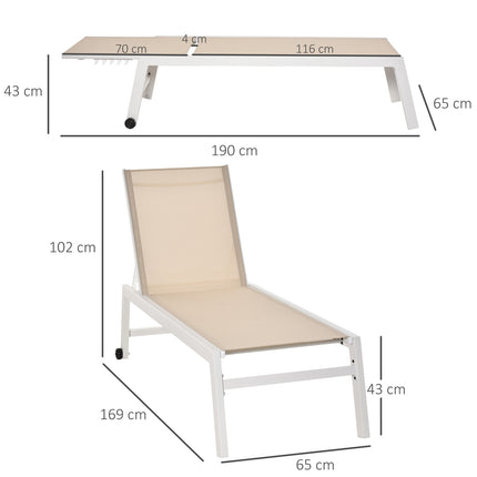 Aluminum garden chair with 5-step backrest, cream white