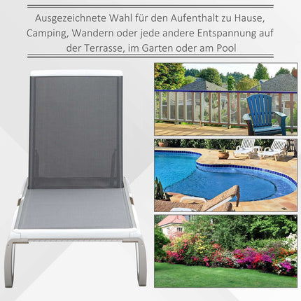 Adjustable sun lounger in aluminum - Ergonomic grey/white