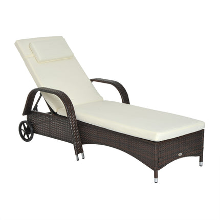 Coffee brown rattan garden chair with cushions and wheels