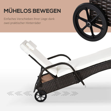 Coffee brown rattan garden chair with cushions and wheels