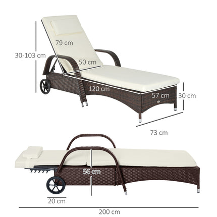 Coffee brown rattan garden chair with cushions and wheels