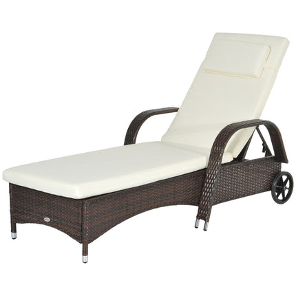Coffee brown rattan garden chair with cushions and wheels