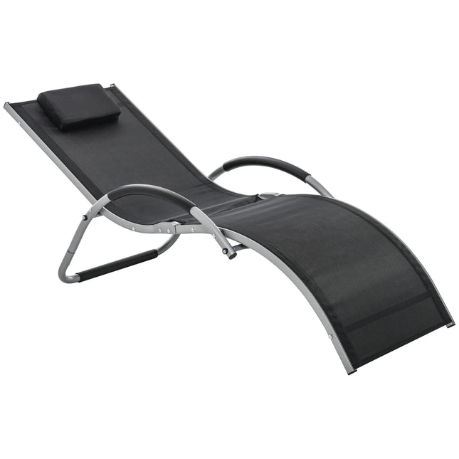 Ergonomic sun lounger in aluminum with cushions, black 160x60x65 cm