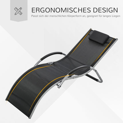 Ergonomic sun lounger in aluminum with cushions, black 160x60x65 cm