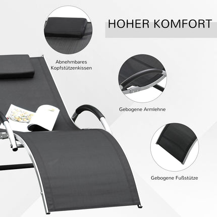 Ergonomic sun lounger in aluminum with cushions, black 160x60x65 cm