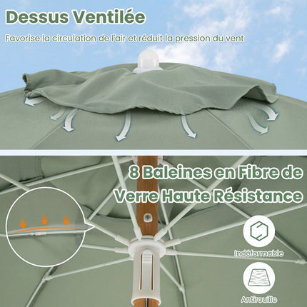 Garden Parasol 270cm, Wooden Pole, Tilt, Fringe, Green